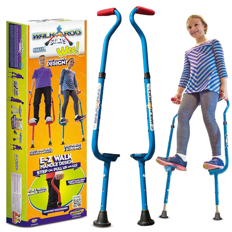 Geospace Original Walkaroo Steel 'Wee' Balance Stilts with Adjustable Height for Little Kids & Beginners (Ages 4+ and up to 120 lbs) For Active Play & Excercise; comes in Assorted Colors (Red or Blue) - Image 1